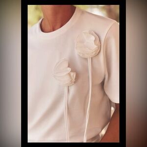 Zara White Tonal Floral T-shirt | Short Sleeves | XL | Cotton | NWT Sold Out